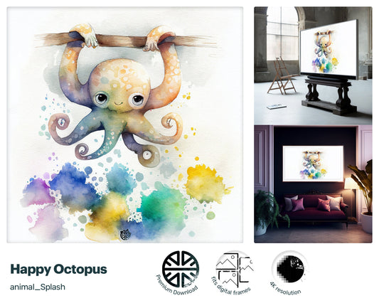 Samsung Art TV, Happy Octopus, premium download, drops and splashes, friendly wallpaper, art for kids