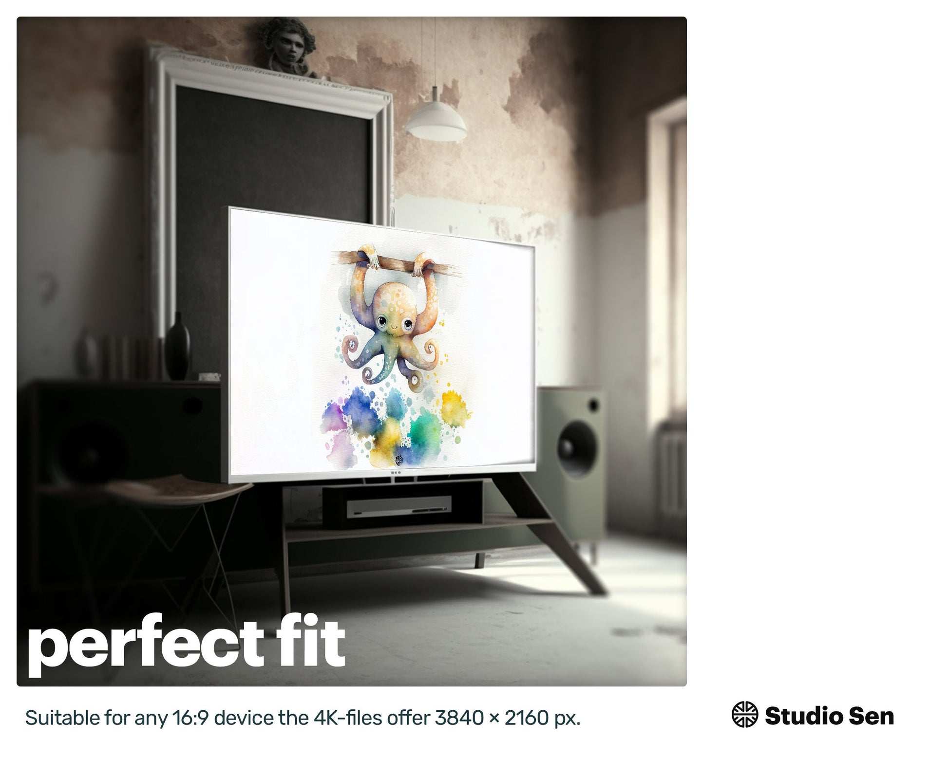 Samsung Art TV, Happy Octopus, premium download, drops and splashes, friendly wallpaper, art for kids