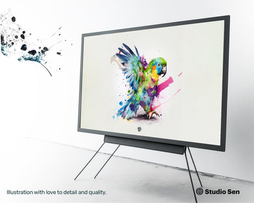 Samsung Art TV, Happy Parrot, premium download, drops and splashes, friendly wallpaper, art for kids