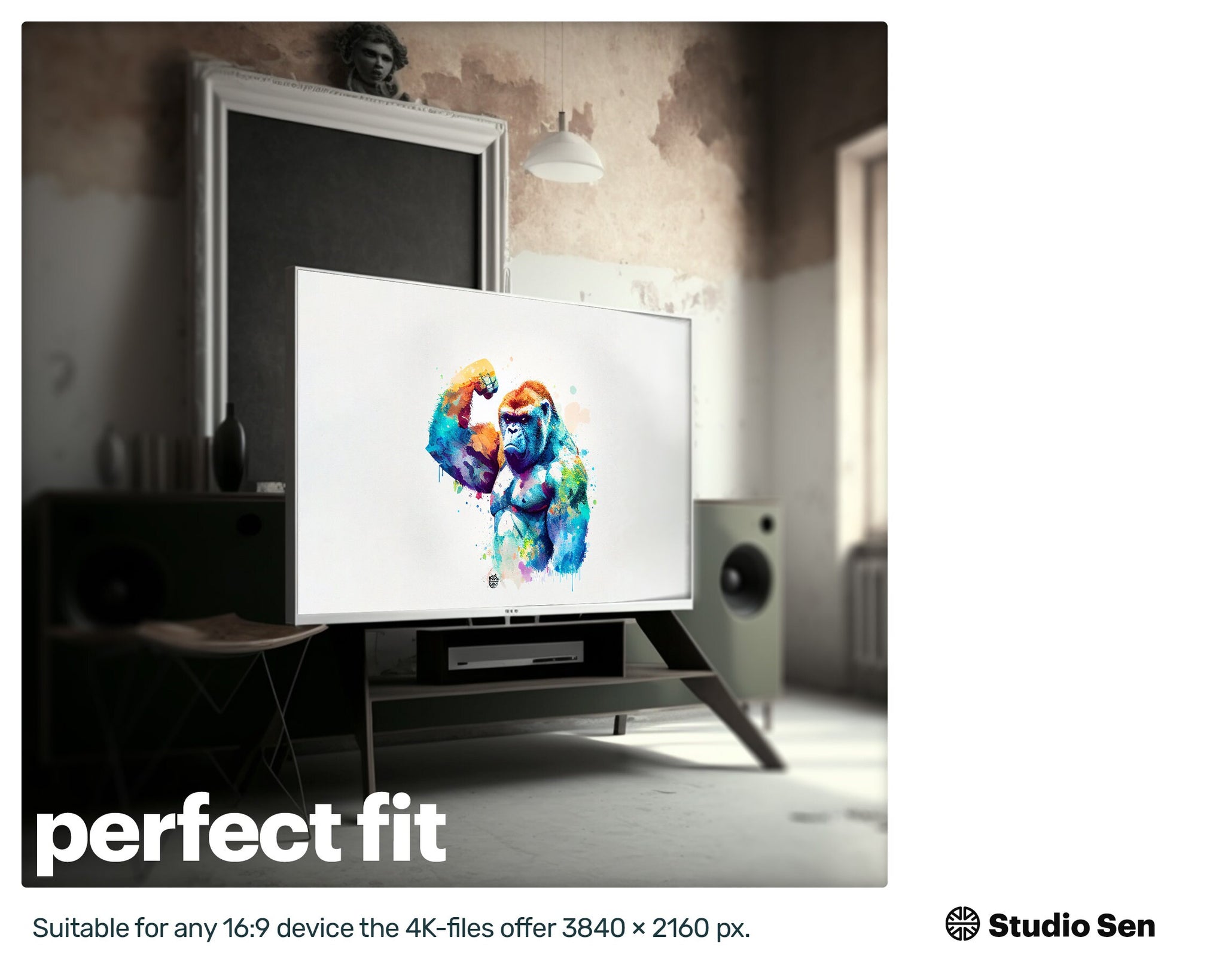 Samsung Art TV, Muscle Gorilla , premium download, drops and splashes, friendly wallpaper, art for kids