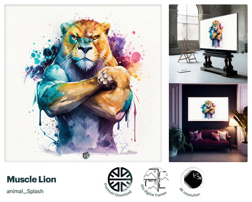 Samsung Art TV, Muscle Lion, premium download, drops and splashes, friendly wallpaper, art for kids