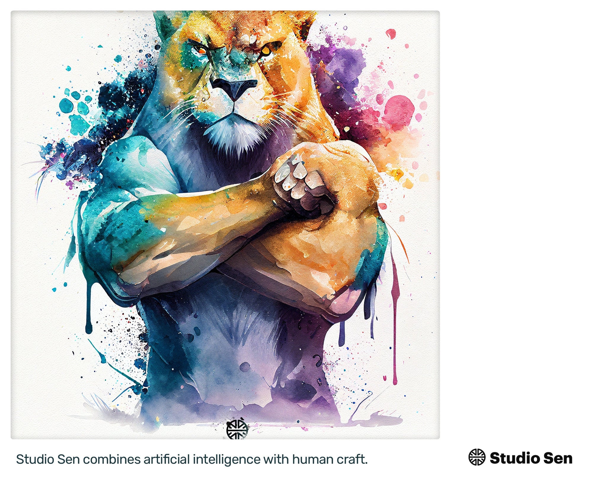 Samsung Art TV, Muscle Lion, premium download, drops and splashes, friendly wallpaper, art for kids