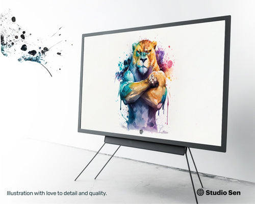 Samsung Art TV, Muscle Lion, premium download, drops and splashes, friendly wallpaper, art for kids