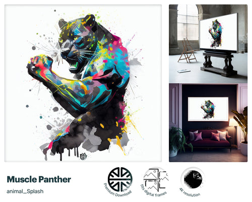 Samsung Art TV, Muscle Panther, premium download, drops and splashes, friendly wallpaper, art for kids