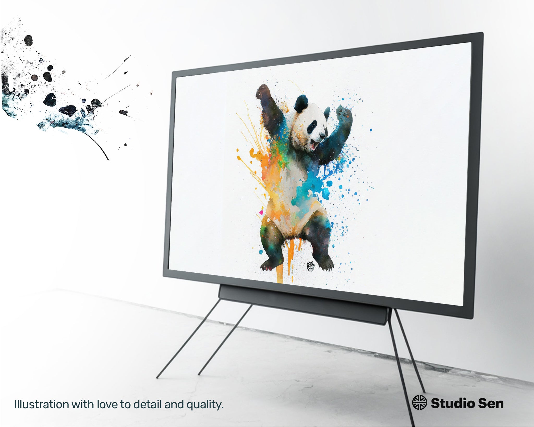 Samsung Art TV, Panda Dance, premium download, drops and splashes, friendly wallpaper, art for kids