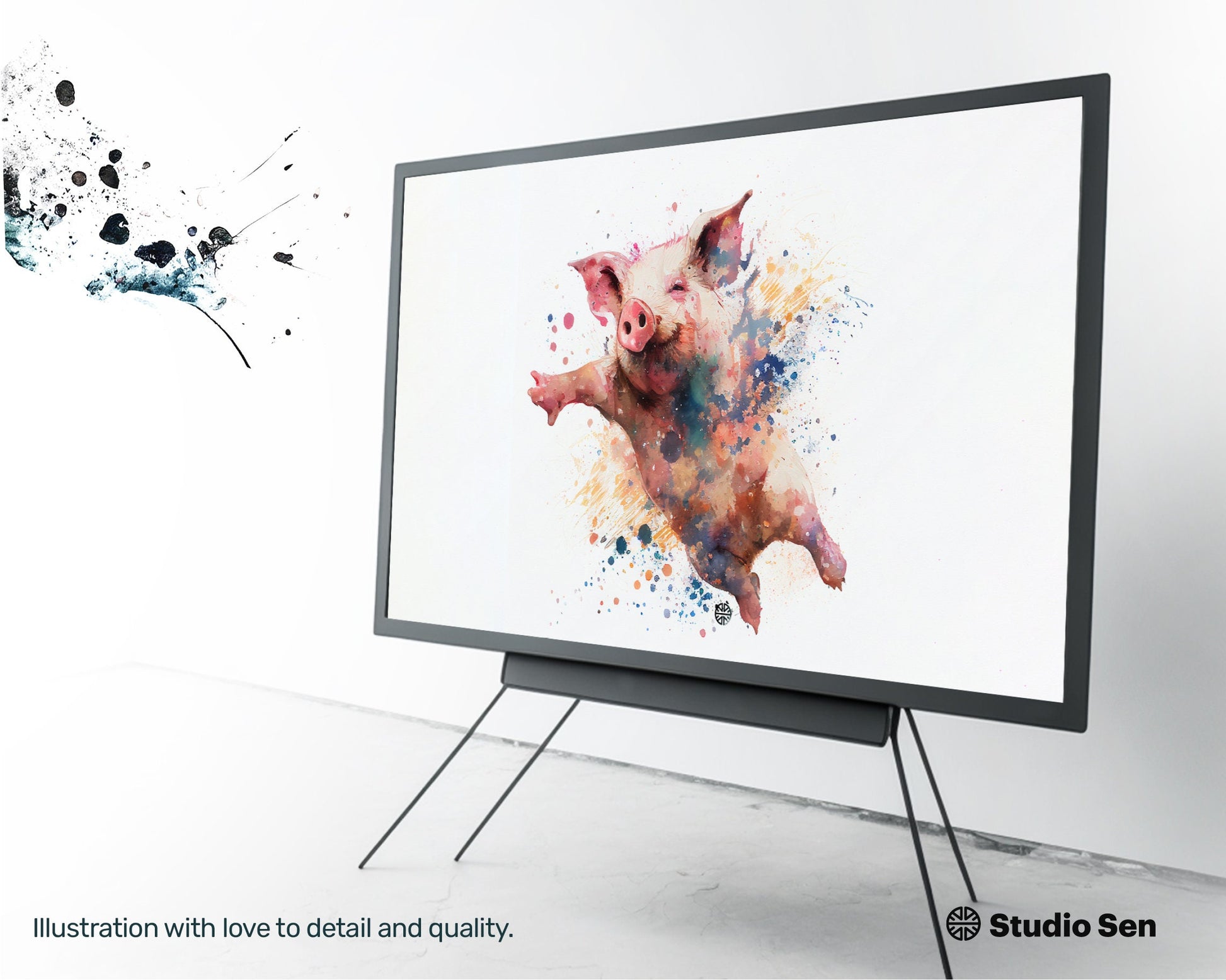 Samsung Art TV, Flying Pig, premium download, drops and splashes, friendly wallpaper, art for kids