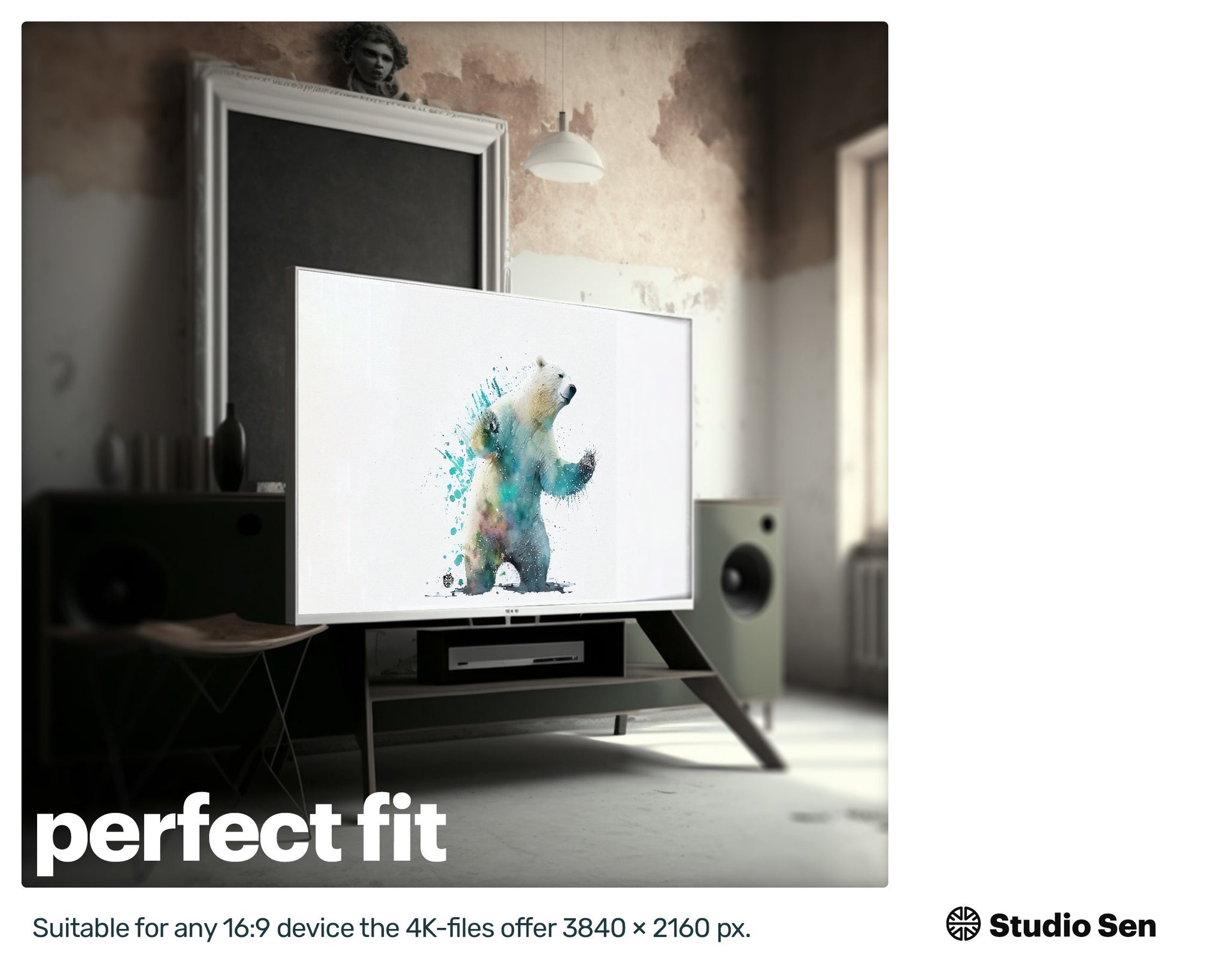 Samsung Art TV, Polar Bear , premium download, drops and splashes, friendly wallpaper, art for kids