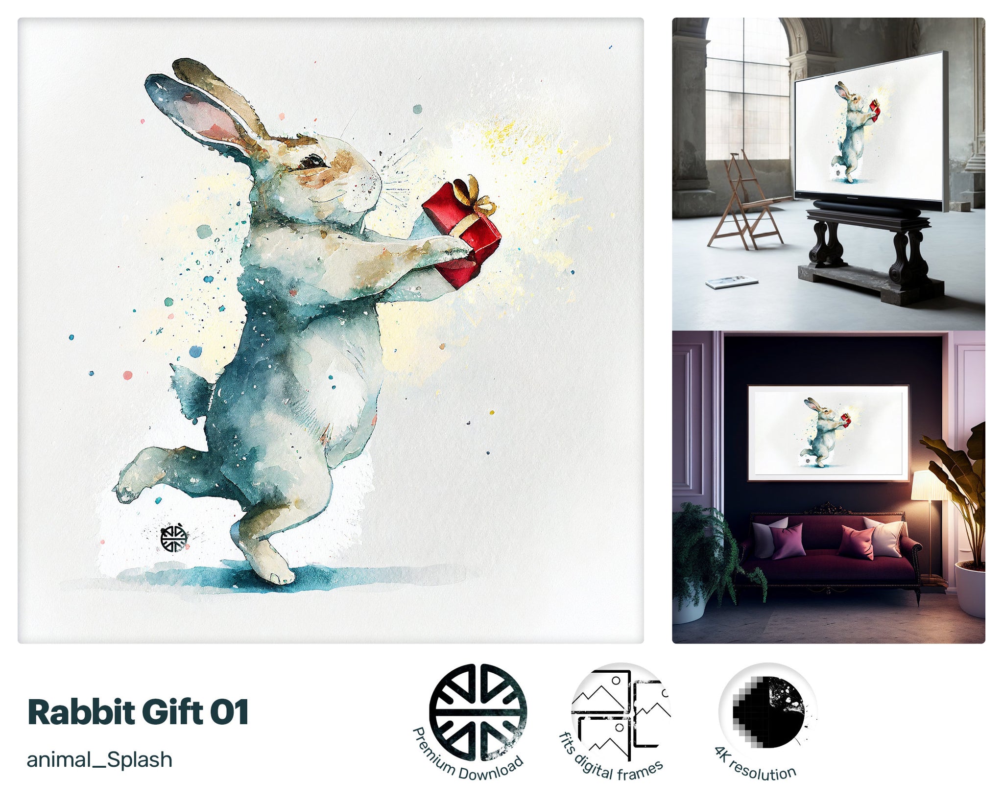 Samsung Art TV, Rabbit Gift , premium download, drops and splashes, friendly wallpaper, art for kids