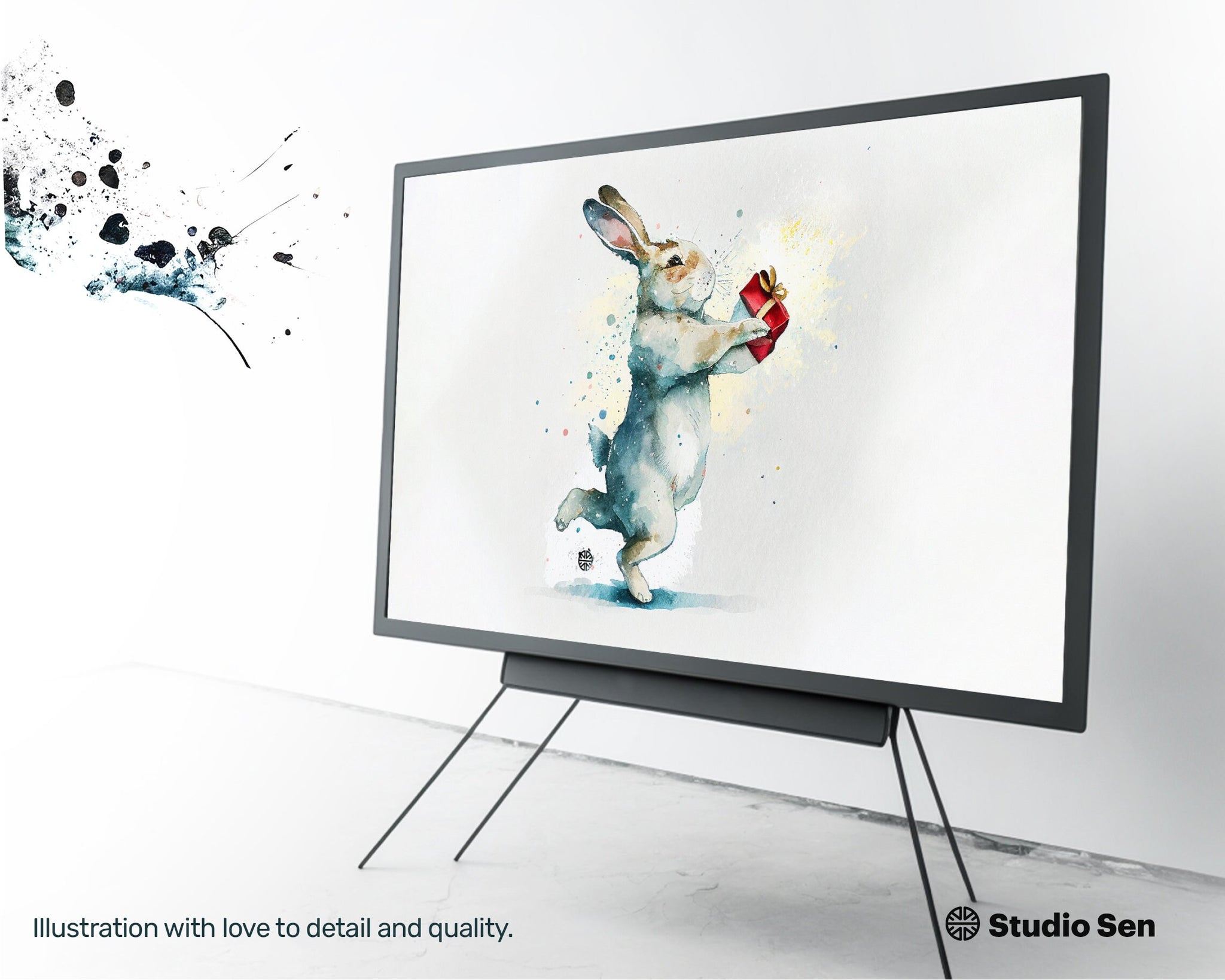 Samsung Art TV, Rabbit Gift , premium download, drops and splashes, friendly wallpaper, art for kids