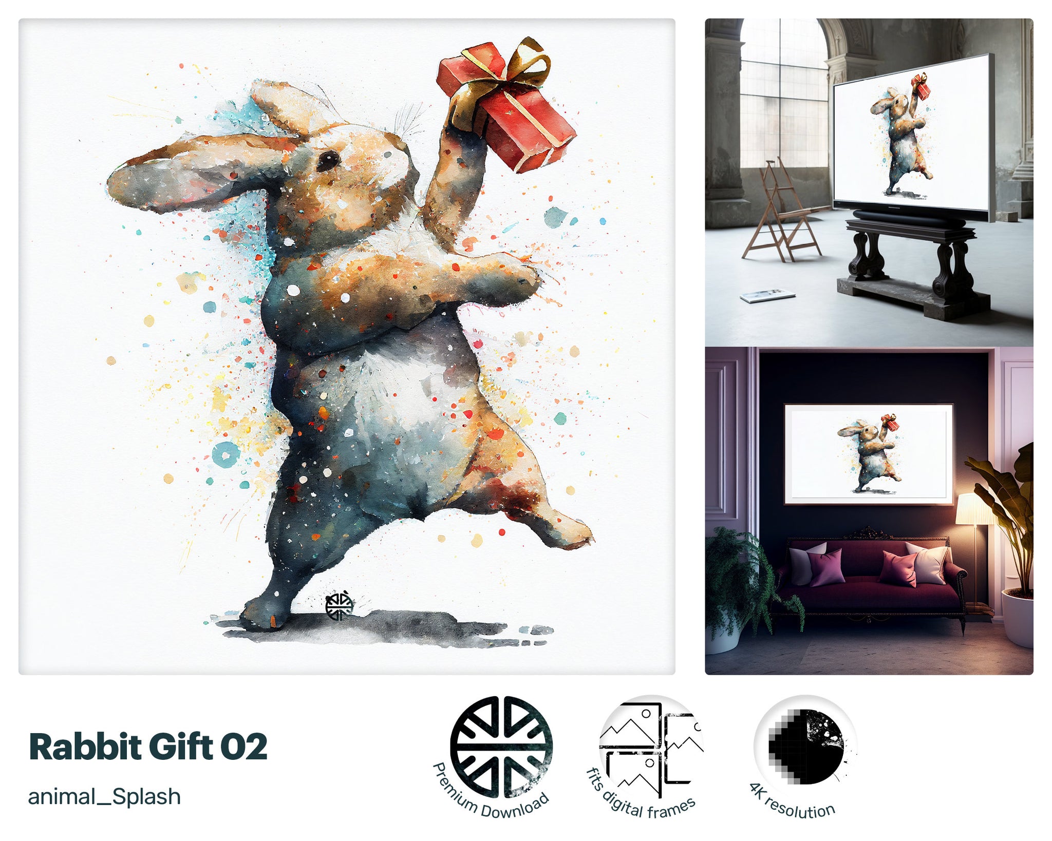 Samsung Art TV, Rabbit Gift, premium download, drops and splashes, friendly wallpaper, art for kids