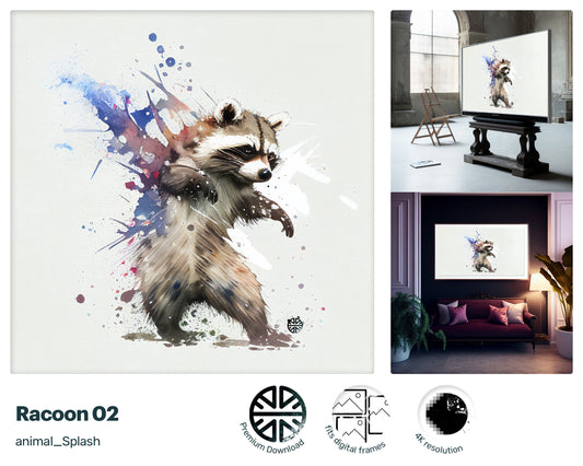 Samsung Art TV, Racoon Dance, premium download, drops and splashes, friendly wallpaper, art for kids