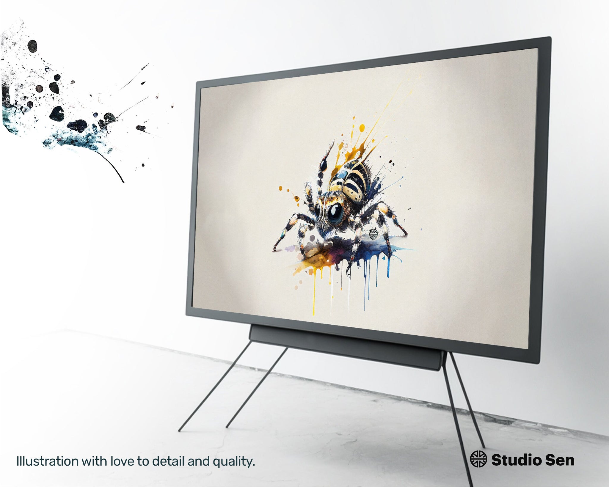Samsung Art TV, Spider, premium download, drops and splashes, friendly wallpaper, art for kids