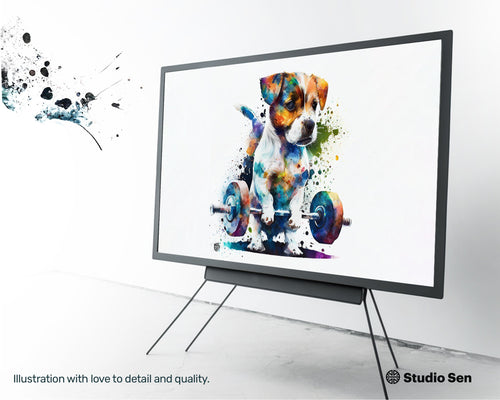 Samsung Art TV, Fitness Jack Russel, premium download, drops and splashes, friendly wallpaper, art for kids