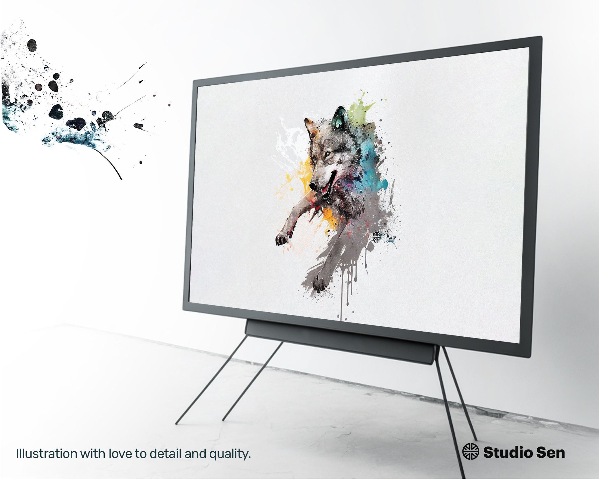 Samsung Art TV, Strong Wolf, premium download, drops and splashes, friendly wallpaper, art for kids