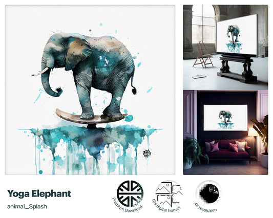 Samsung Art TV, Yoga Elephant, premium download, drops and splashes, friendly wallpaper, art for kids