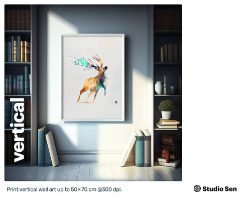 Deer, Pet Fun Artwork Digital Wall Art, Printable Poster Wall Decor Cute Animal, Digital Download DIY Print Gift, Watercolor Sports