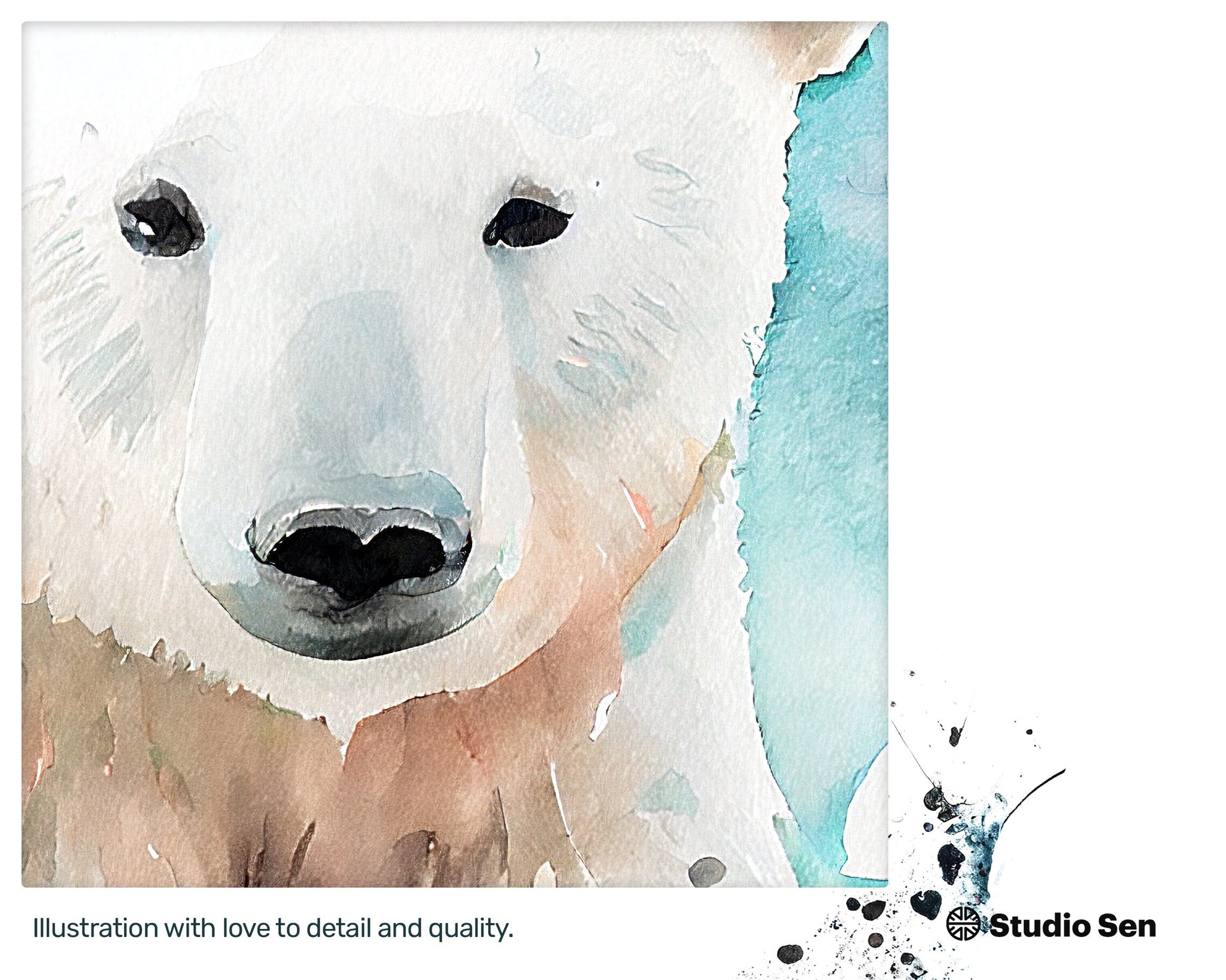 Polar Bear style, Printable Small Business Thank You Card, Thank You for Shopping Note, Digital Download Print, drops and splashes