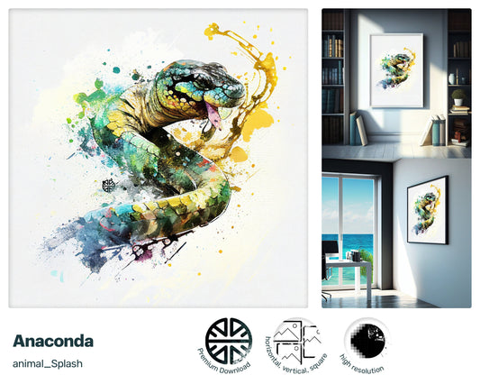 Anaconda style, Gift for kids, Printable Wall Art, Digital Download Print, drops and splashes