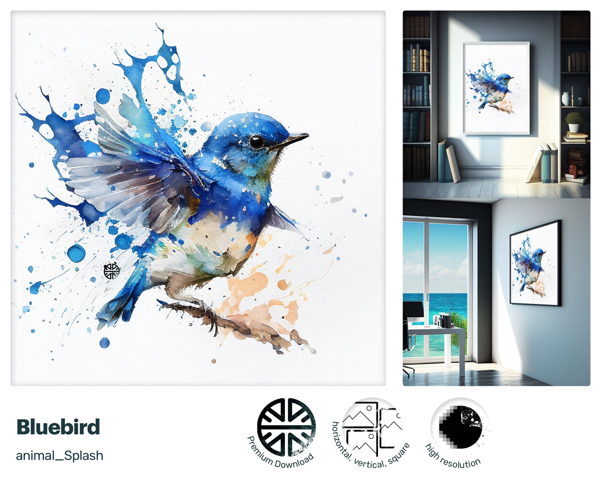 Graceful Drawn Bluebird, Cute Dreamy Canvas, Marvelous Cozy Dreamy Radiant Positive Lithographs