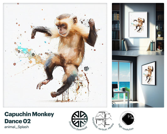 Capuchin Monkey style, Pet Artwork Digital Wall Art, Digital Download Print, drops and splashes