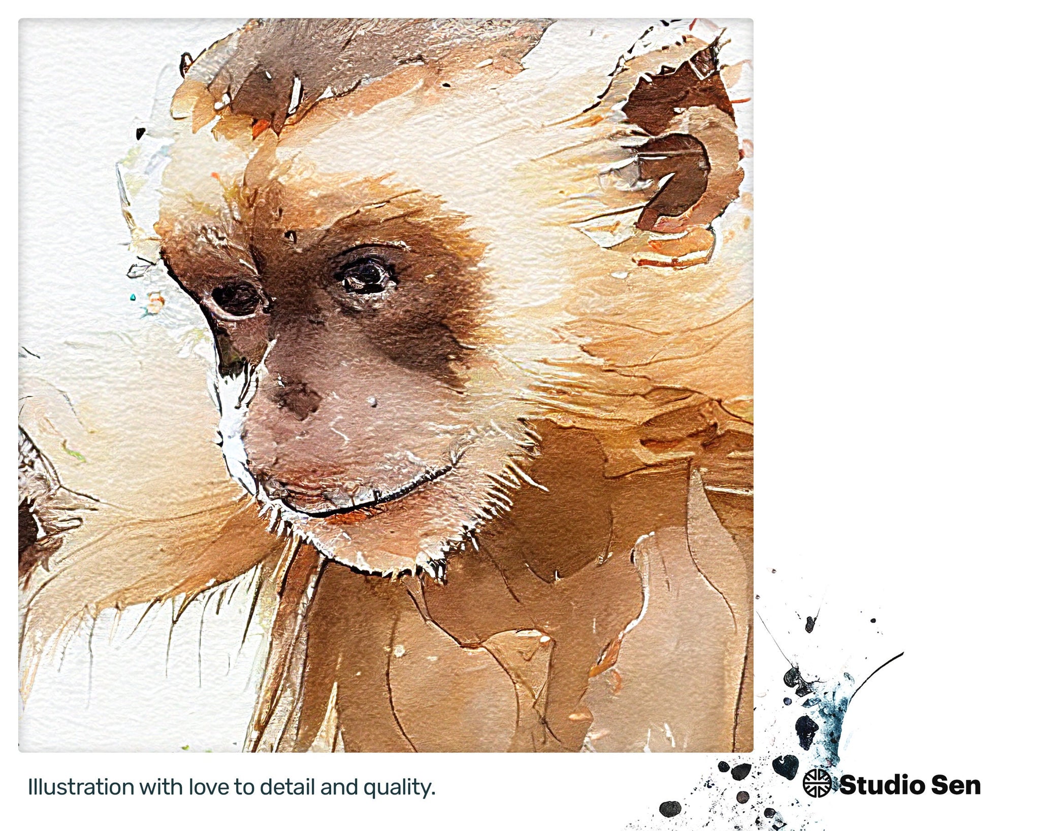 Capuchin Monkey style, Pet Artwork Digital Wall Art, Digital Download Print, drops and splashes