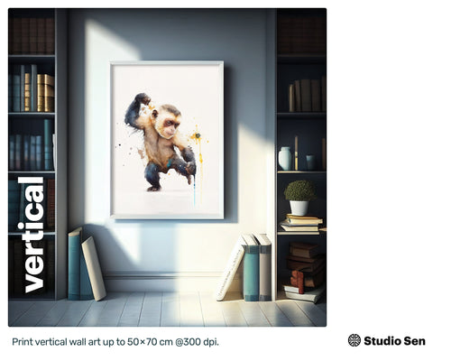 Playful Drawn Capuchin Monkey, Downloadable Positive Art Piece, Graceful Lovely Joyful Mesmerizing Xclusive Metal print