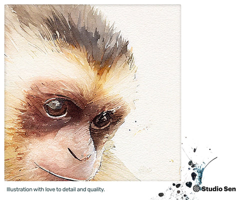 Playful Drawn Capuchin Monkey, Downloadable Positive Art Piece, Graceful Lovely Joyful Mesmerizing Xclusive Metal print