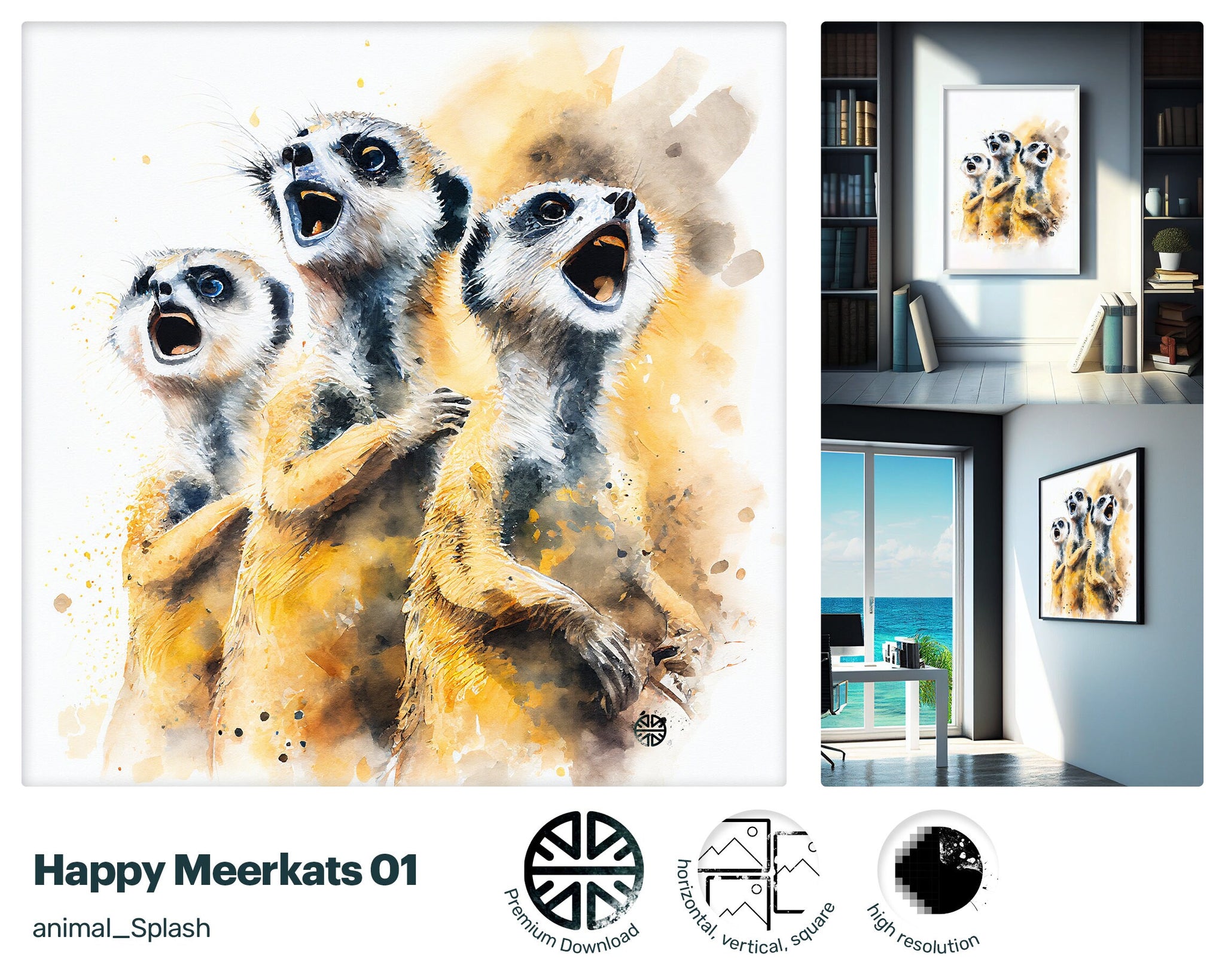 Social Drawn Meerkats, Admired Quaint Instant Download , Nifty Tranquil Positive Intriguing Magical Poster