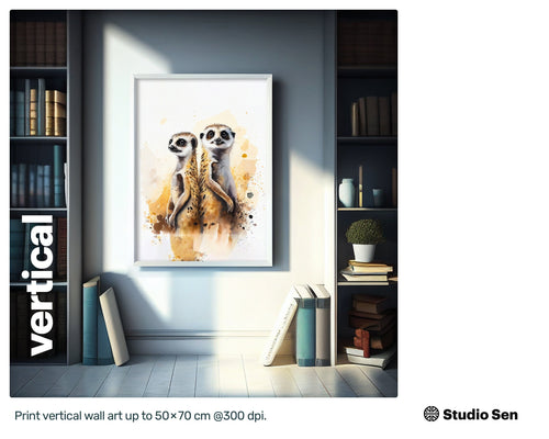 Happy Meerkats style, Gift for kids, Printable Wall Art, premium download Cute Animal, Digital Download Print, drops and splashes