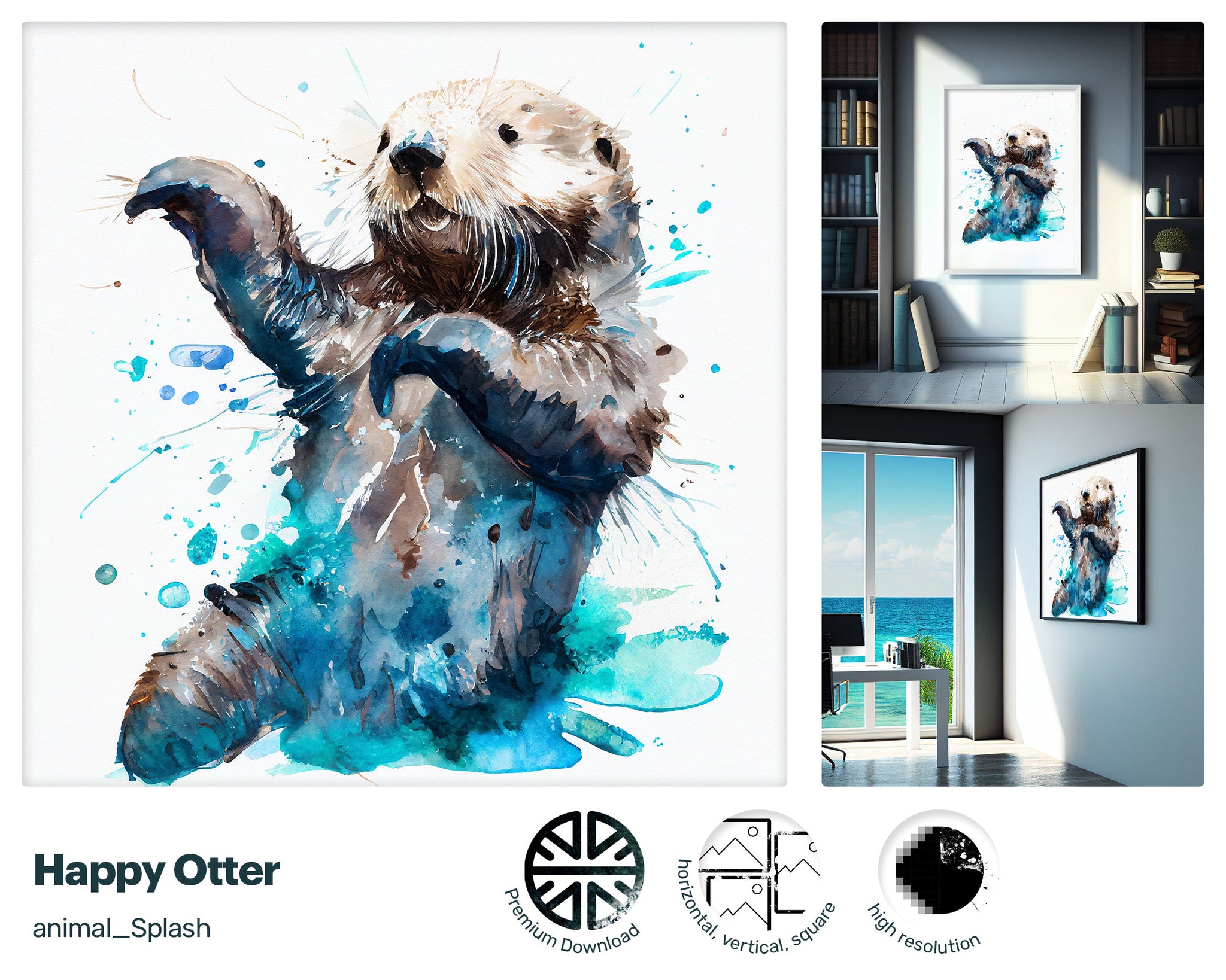 Smiling Zany Happy Otter, Sumptuous Cozy Poster, Modern Xenial Hypnotic Delightful Kooky Graffiti Art