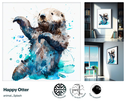 Smiling Zany Happy Otter, Sumptuous Cozy Poster, Modern Xenial Hypnotic Delightful Kooky Graffiti Art