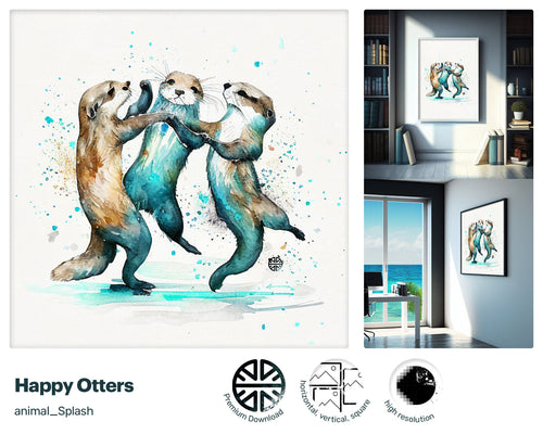 Playful Sparkling Happy Otters, Cute Engaging Instant Download , Engaging Jolly Young Enchanting Radiant Wood print