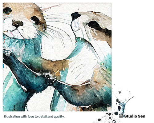 Playful Sparkling Happy Otters, Cute Engaging Instant Download , Engaging Jolly Young Enchanting Radiant Wood print