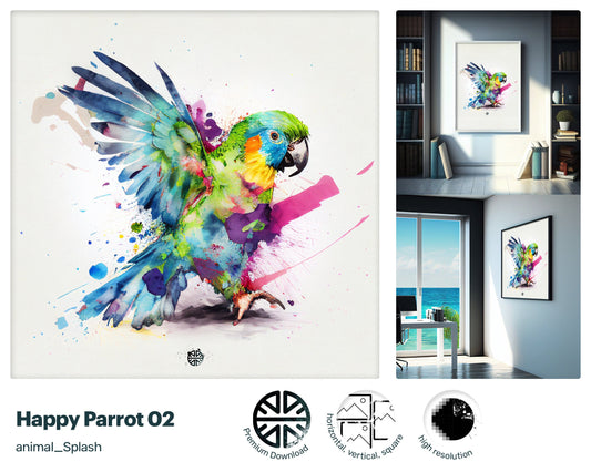 Chatty Quirky Happy Parrot, Funny Mesmerizing PNG File, Glitzy Dancing Dancing Nurturing Youthful Lithographs