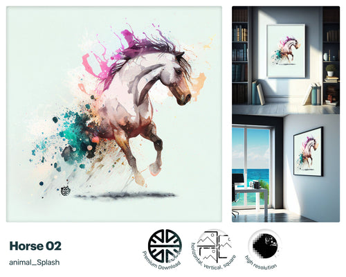 Majestic Large Horse, Joyful Digital Canvas, Graceful Large Upbeat Fantastic Joyful Watercolor