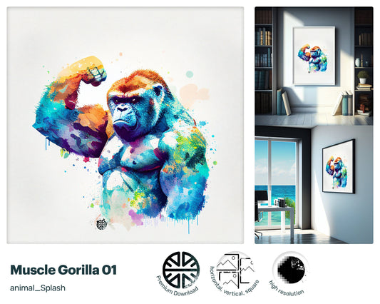 Mighty Kaleidoscopic Gorilla, Graphic Lovely Drawing, Winsome Cute Radiant Delightful Graceful Digital Download