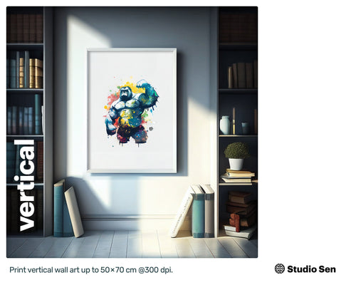 Strong Glowing Muscle Gorilla, Dynamic Drawn Lithographs, Blissful Refreshing Dancing Quirky Modern Prints