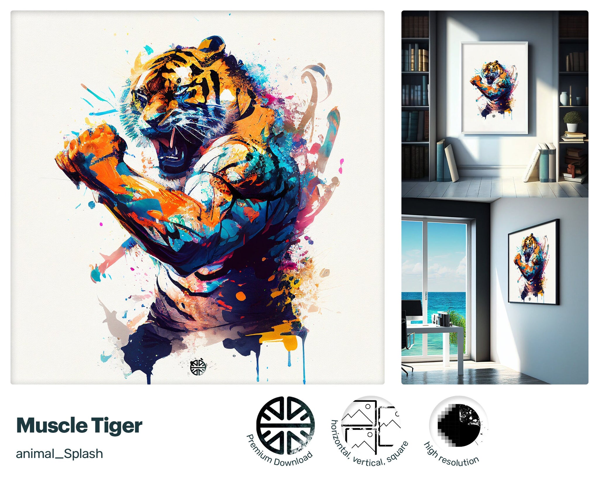 Powerful Zesty Muscle Tiger Flex, Lush Elegant Art, Outstanding Glamorous Oasis Quaint Magical Graffiti Art