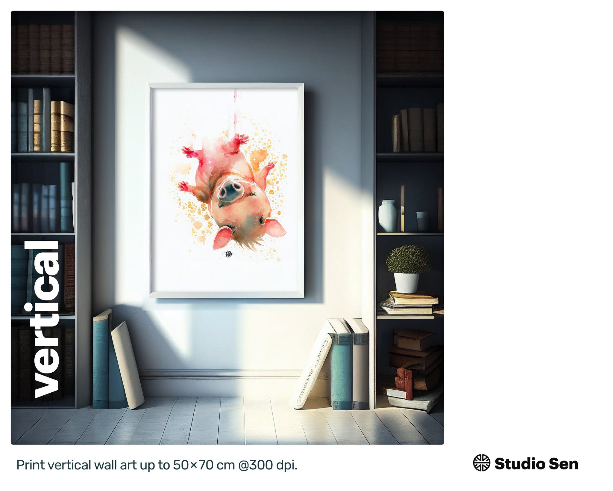 PIG PAINTING, WATERCOLOR Drops And Splashes Instant Download Pig Art Print, Unique Pig Kids Bedroom Wall Decor Print Gift For Pig Lovers