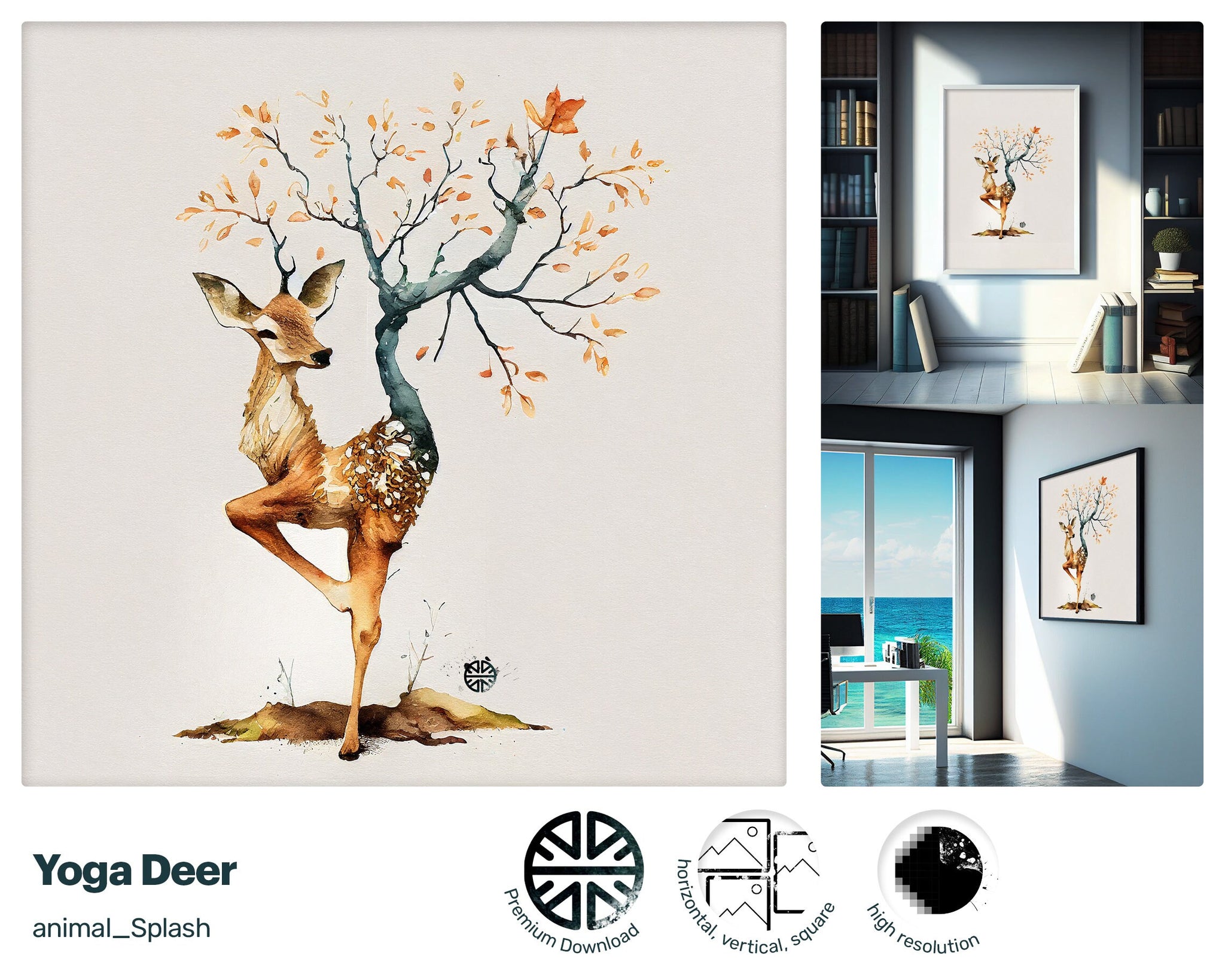 Serene Optimistic Yoga Deer, Engaging Cheerful Drawing, Alluring Lush Vogue Sumptuous Graphic Metal print