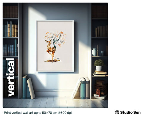 Serene Optimistic Yoga Deer, Engaging Cheerful Drawing, Alluring Lush Vogue Sumptuous Graphic Metal print