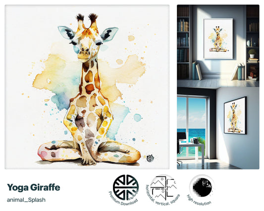 Zen Digital Yoga Giraffe, Thrilling Zippy Painting, Perky Lush Radiant Beautiful Quirky Instant Download