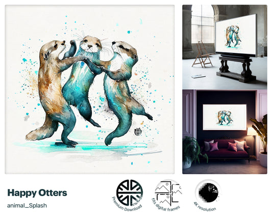 Samsung Art TV, Happy Otters, premium download, drops and splashes, friendly wallpaper, art for kids