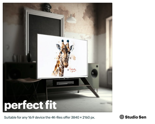 Samsung Art TV, Giraffe Yoga, premium download, drops and splashes, friendly wallpaper, art for kids
