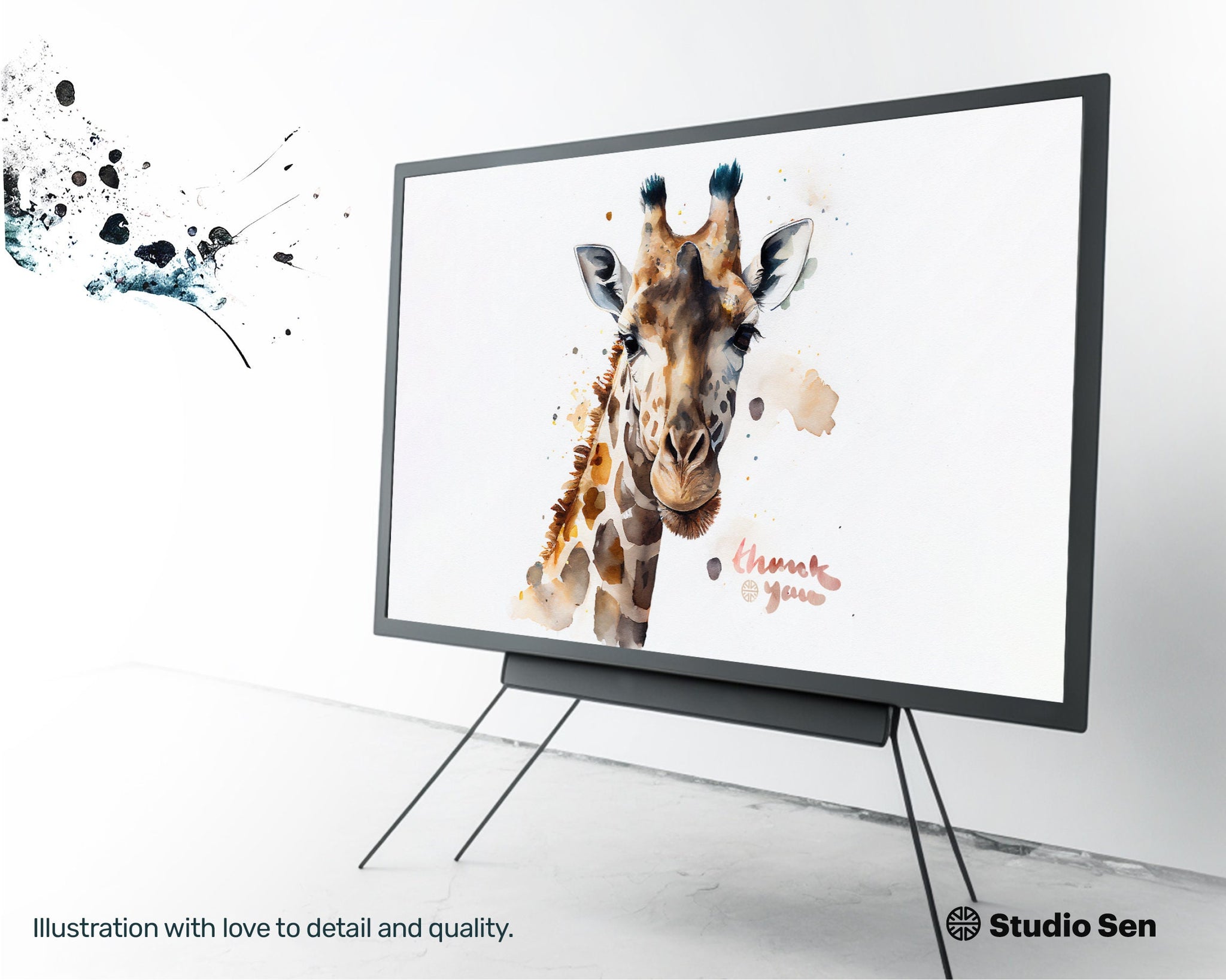 Samsung Art TV, Giraffe Yoga, premium download, drops and splashes, friendly wallpaper, art for kids