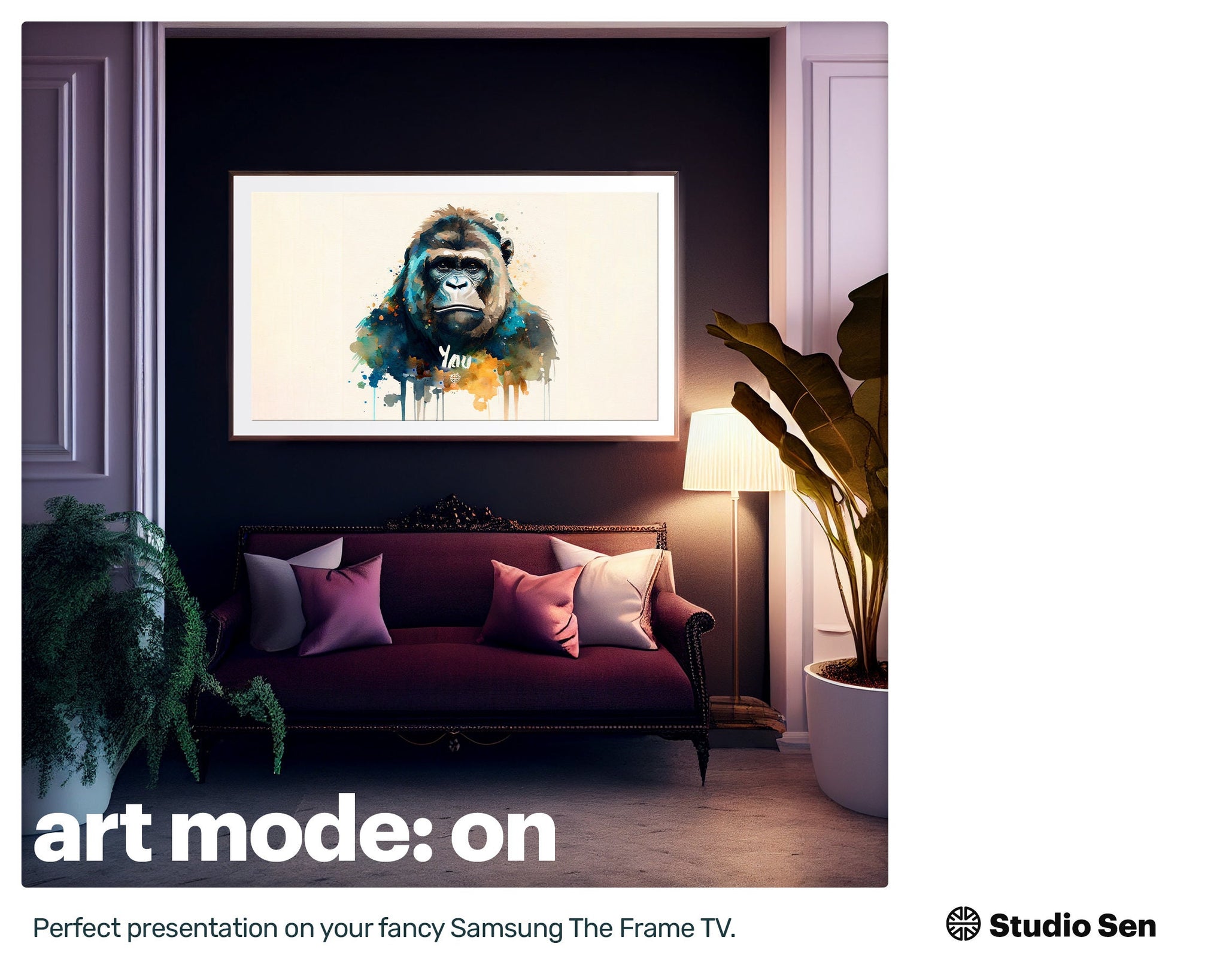 Samsung Art TV, Gorilla Fitness, premium download, drops and splashes, friendly wallpaper, art for kids