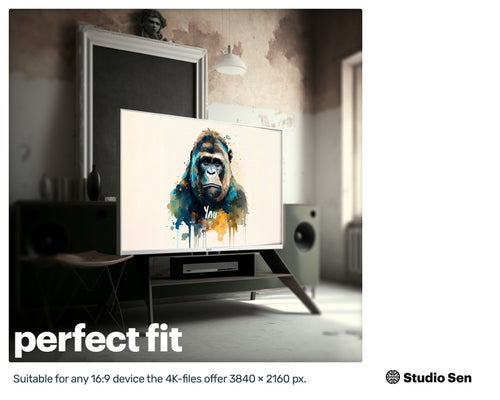 Samsung Art TV, Gorilla Fitness, premium download, drops and splashes, friendly wallpaper, art for kids