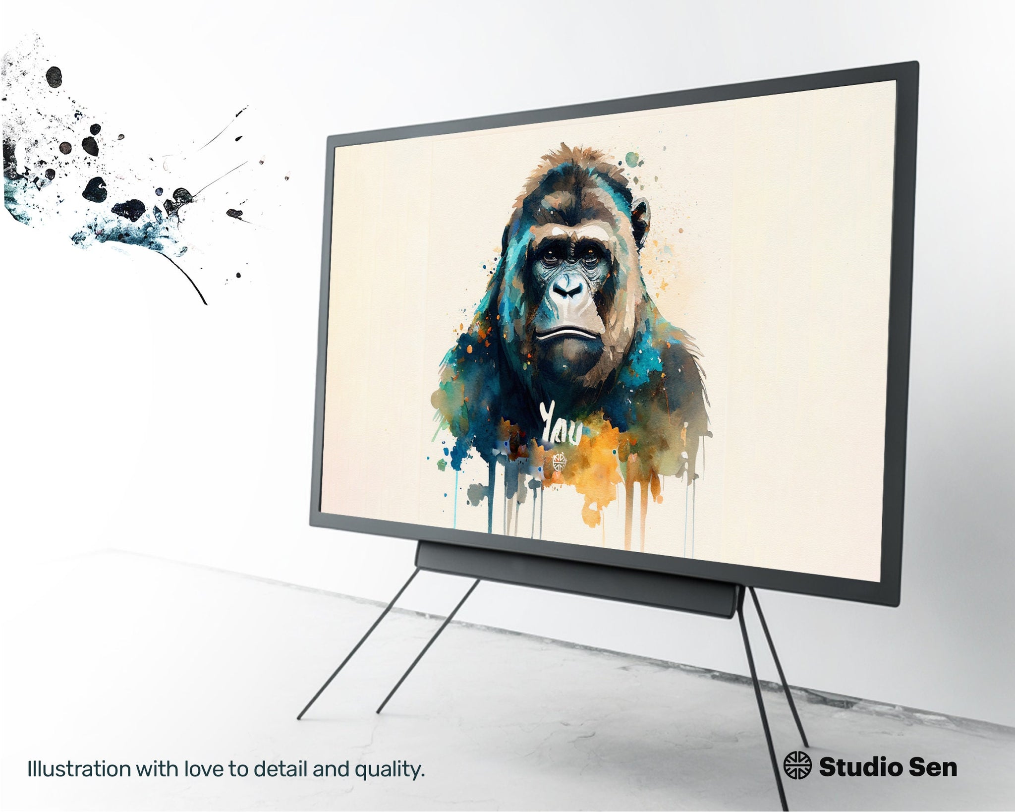 Samsung Art TV, Gorilla Fitness, premium download, drops and splashes, friendly wallpaper, art for kids