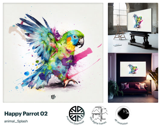 Samsung Art TV, Happy Parrot, premium download, drops and splashes, friendly wallpaper, art for kids