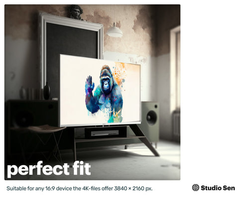 Samsung Art TV, Fitness Gorilla, premium download, drops and splashes, friendly wallpaper, art for kids